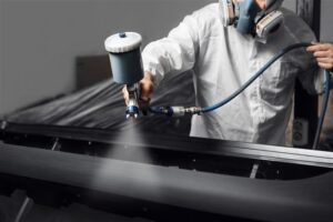 Thermal spray coating applied on industrial component surface.